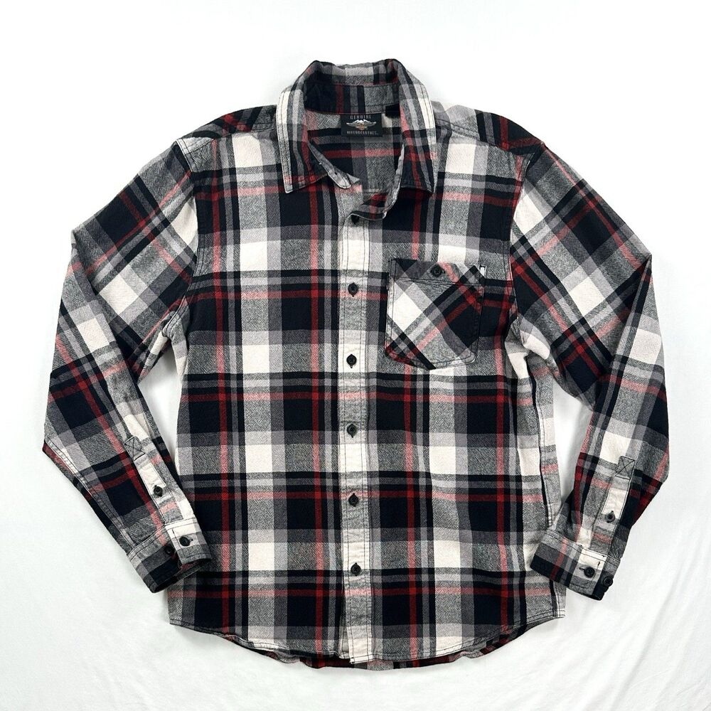Harley Davidson Button Up Shirt Mens Large Plaid Heavyweight Cotton Workwear